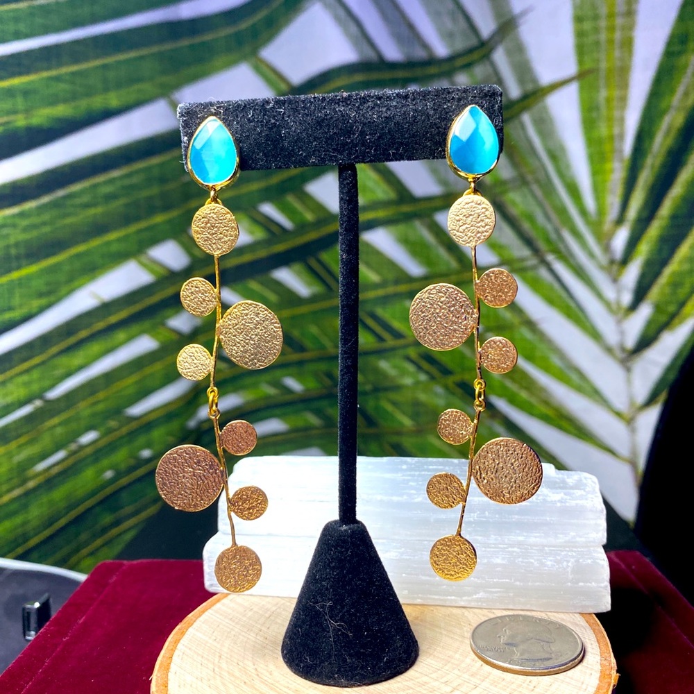 VTG| Baby blue Faceted Stone LONG Circle Dangle